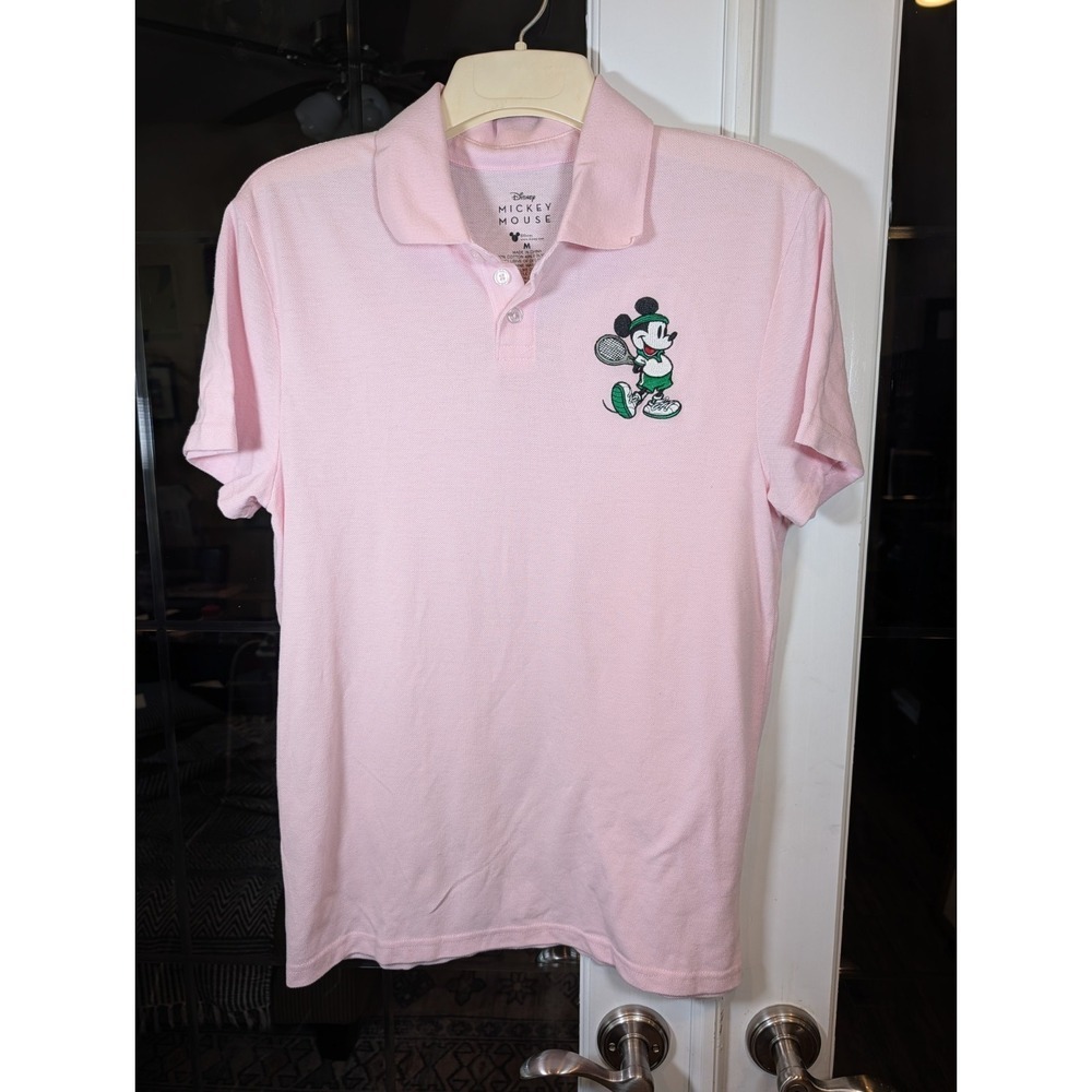 Men's Disney Mickey Mouse Polo Shirt Tennis Pink sz Medium
